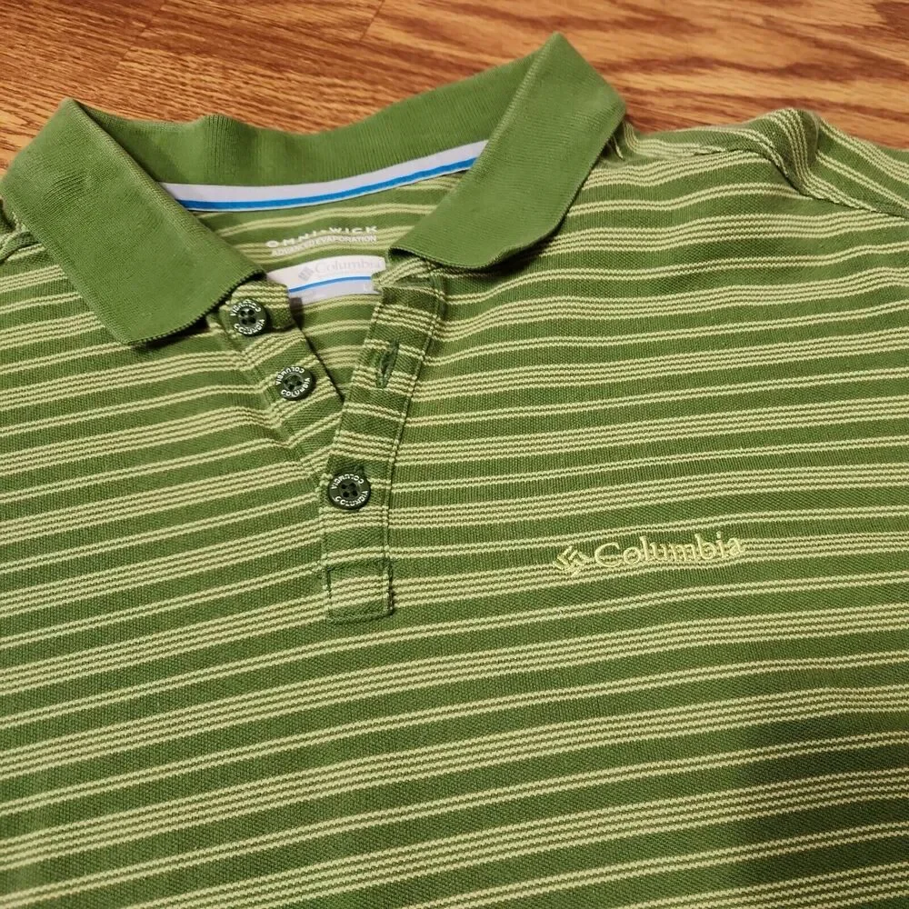 Columbia Omni-Wick Mens Large Performance Golf Polo Shirt Green Striped Casual - Picture 7 of 8